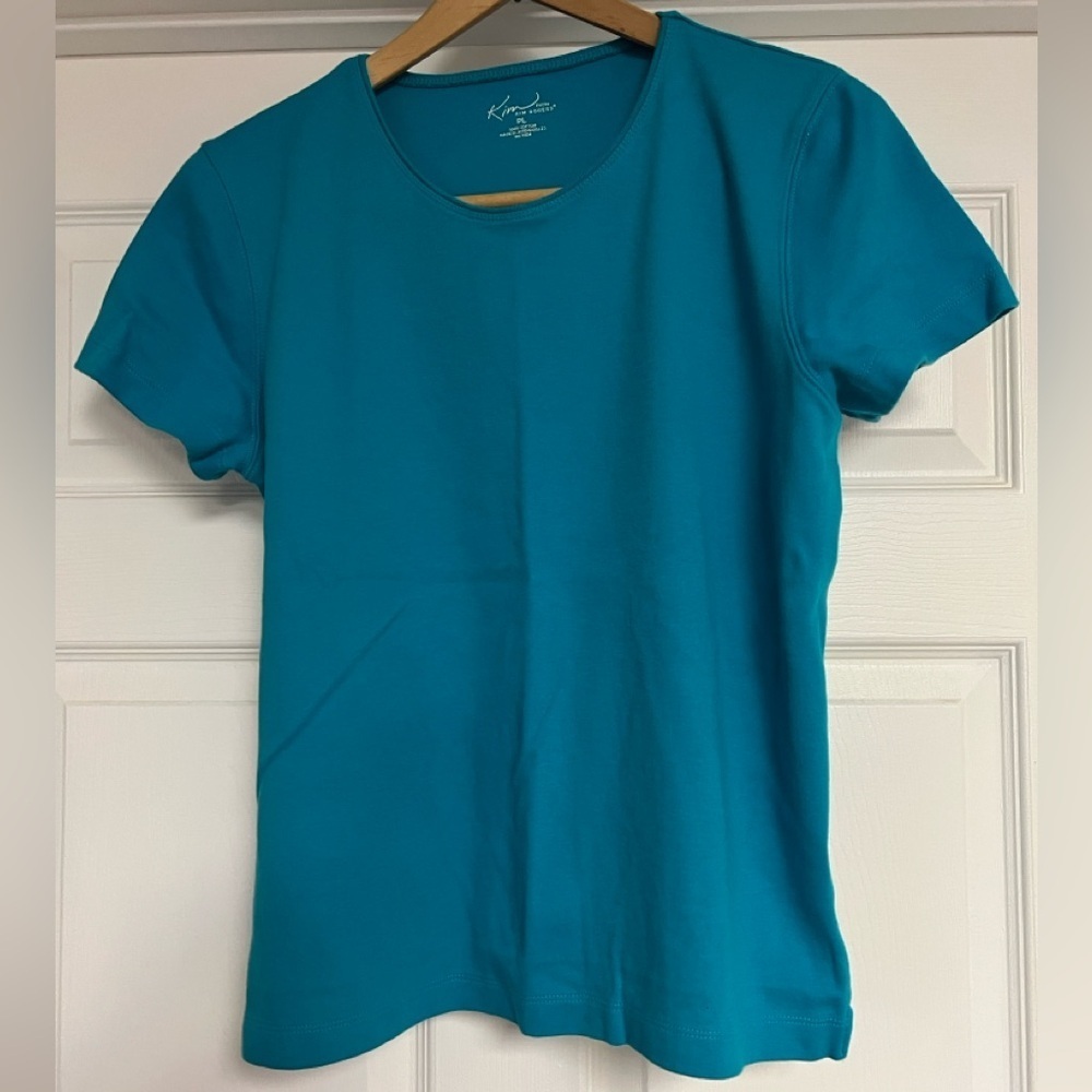 Kim Rogers Vibrant Turquoise Blue Petite Large Short Sleeve Top - Picture 2 of 8